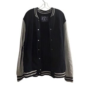 American Eagle Outfitters Varsity Jacket Navy Almost Black Grey Athletic Fit XXL